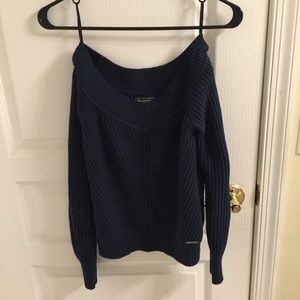 navy blue off the shoulder sweater (a&f)